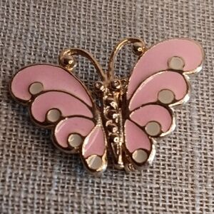 Gold Tone Pink Enamel Butterfly Lapel Pin